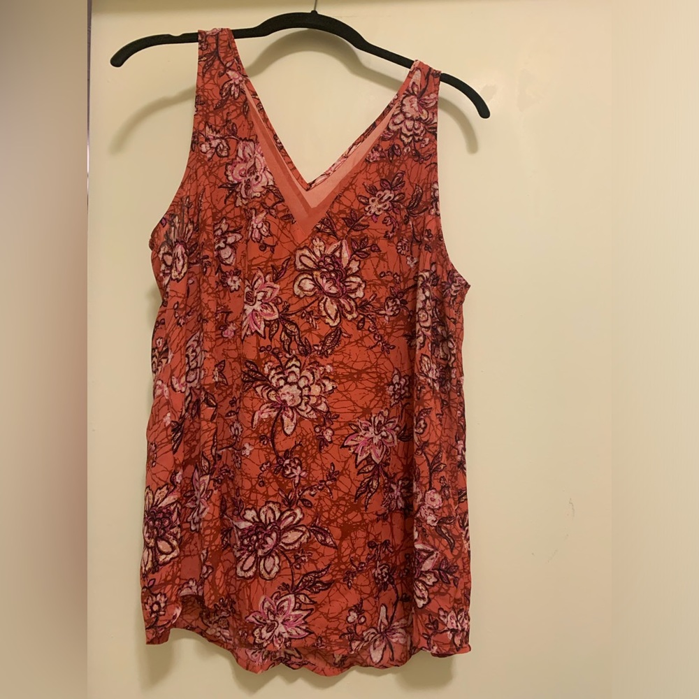 Maurices Orange Floral V-neck Tank Top Size Large